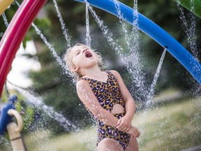 Six-year-old Avery Hicks was enjoying the cool water at a Stittsville splash pad as Ottawa was hit with a heat wave Sunday, June 21, 2020.