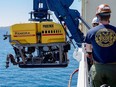 A joint Canadian Forces-U.S. Navy team worked to try to recover the Cyclone helicopter that crashed in the Mediterranean Sea.
The remotely operated vehicle used for the search was a Remora 111.