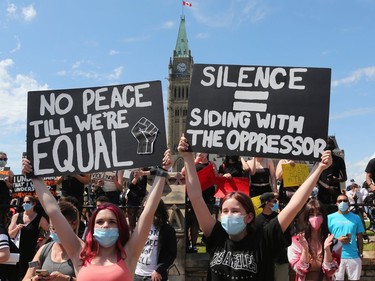 Thousands gathered in front of Parliament Hill in Ottawa to protest/march for George Floyd, June 05, 2020.