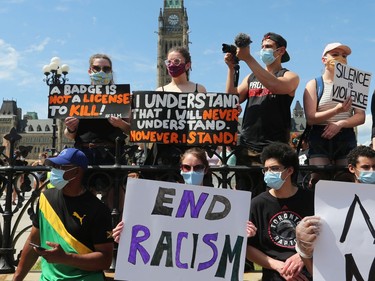 Thousands gathered in front of Parliament Hill in Ottawa to protest/march for George Floyd, June 05, 2020.