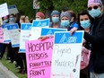 Upwards of 100 healthcare workers (physiotherapists, X-ray techs and dozens of other classifications within Allied Health Professionals) protested being left out of pandemic pay outside The Ottawa Hospital's General campus Tuesday.