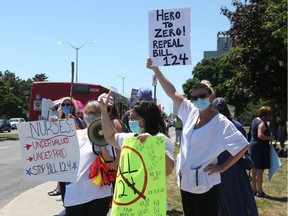 Nurses protest Bill 124 (which limits pay increases to one per cent) in front of the Civic hospital campus last week.