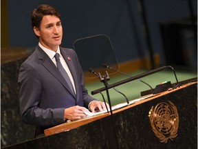 Canadian Prime Minister Justin Trudeau addresses the Nelson Mandela Peace Summit September 24, 2018, one  a day before the start of the General Debate of the 73rd session of the General Assembly at the United Nations in New York.