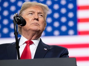 (FILES) In this file photo taken on January 9, 2020 US President Donald Trump speaks during a "Keep America Great" campaign rally at Huntington Center in Toledo, Ohio.