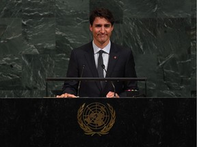 Prime Minister Justin Trudeau speaks during the 72nd session of the General Assembly at the United Nations in 2017. Now he's after a Security Council seat.