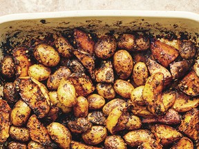 Chorizo-spiced new potatoes with Jerusalem artichokes and apple from Eating for Pleasure, People and Planet.