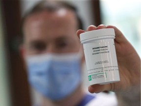 A pharmacist displays a box of Dexamethasone at the Erasme Hospital amid the coronavirus disease (COVID-19) outbreak, in Brussels, Belgium, June 16, 2020. REUTERS/Yves Herman ORG XMIT: GGGYH201