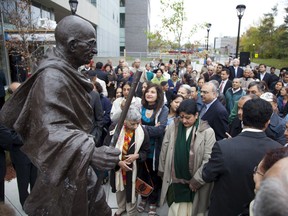 The ceremony for unveiling a statue of Gandhi on the Carleton University campus in Ottawa on Sunday, October 2, 2011.