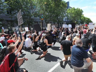 OTTAWA - Thousands of people gathered to join a Black Lives Matter protest and a support march for march for George Floyd in downtown Ottawa Friday June 5, 2020. Protesters gathered in front of the US Embassy in Ottawa Friday.