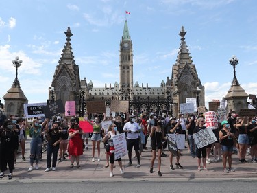 OTTAWA - Thousands of people gathered to join a Black Lives Matter protest and a support march for march for George Floyd in downtown Ottawa Friday June 5, 2020.