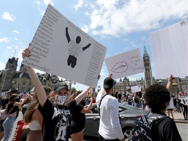 OTTAWA - Thousands of people gathered to join a Black Lives Matter protest and a support march for march for George Floyd in downtown Ottawa Friday June 5, 2020.