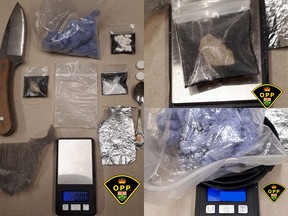 Drugs and alleged drug trafficking items seized by the OPP in Pembroke Tuesday.