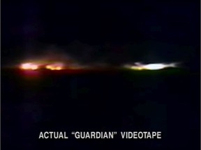 A screenshot of the "Guardian" video as shown in a 1992 broadcast of Unsolved Mysteries.