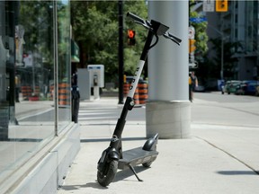 An e-scooter parked on Somerset and Elgin this summer.