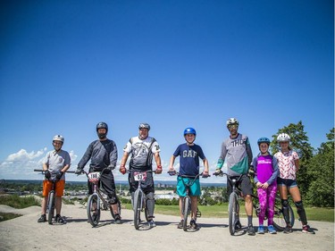 -- From left: Jack Siggers, Rich Siggers, Shanan Benz, Sebastian Worrall, Deryk Worrall, Zoë Worrall, and Madison Benz having an awesome day at the Carlington Bike Park Wednesday July 29, 2020.