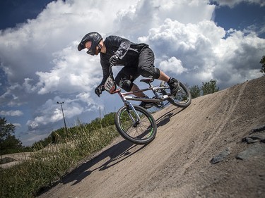 Rich Siggers rips through the track at the Carlington Bike Park Wednesday July 29, 2020.