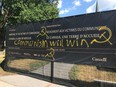 Vandalism marred the sign at the Memorial to the Victims of Communism: Tribute To Liberty.