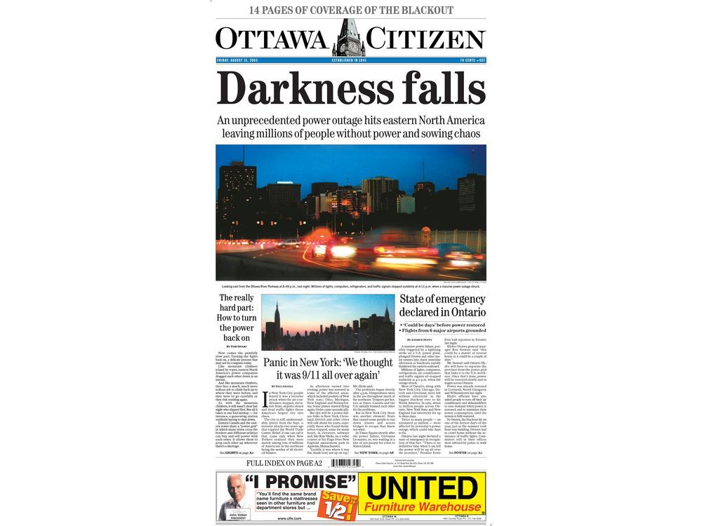 Citizen175 Darkness descends as blackout hits Ottawa Ottawa Citizen