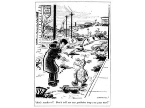 Potholes were such an issue in 1954 that they were even the subject of a Citizen editorial cartoon. This one, depicting aliens trapped in the city's potholes, appeared on Feb. 24, 1954.