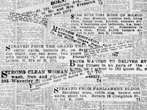 A look at the Citizen's classified ads from 100 years ago offers a glimpse into the lives of Ottawans then.