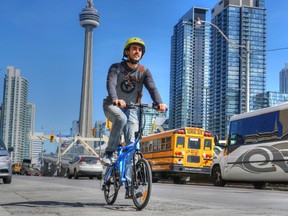 Navigating the streets of Toronto on the LIFT foldable bike.