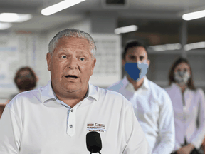 Ontario Premier Doug Ford announces details of the government's plan for reopening schools in the fall during the COVID-19 pandemic, in Whitby, Ont., on Thursday, July 30, 2020.