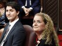 Prime Minister Justin Trudeau and Governor General Julie Payette wait to deliver the throne speech in the Senate chamber on Dec. 5, 2019 in Ottawa.