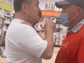 A man in Mississauga on July 7 is seen on a video image screaming at T&T store employees after he was approached for not wearing a mask.