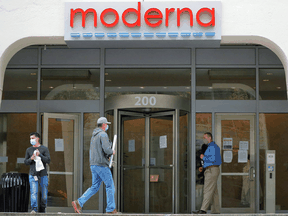 The headquarters of Moderna Inc, which is developing a vaccine against the COVID-19 coronavirus, in Cambridge, Massachusetts.