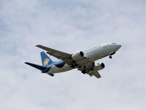 A plane about to land at the Ottawa airport