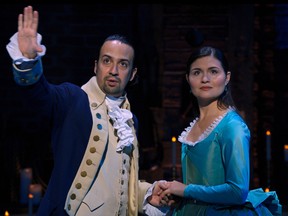 Lin-Manuel Miranda and Phillipa Soo in the Broadway production of Hamilton, now coming to the small screen.