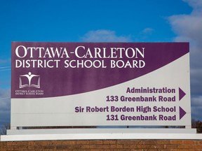 A sign outside the Ottawa-Carleton District School Board building on Greenbank Road.