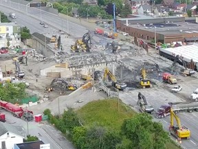 Screenshot from a live stream of the Hwy 417 CPR/O-Train bridge replacement.