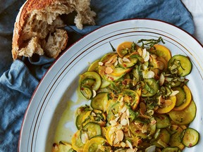 Slow-cooked zucchini with mint, chili and almonds from Bitter Honey.