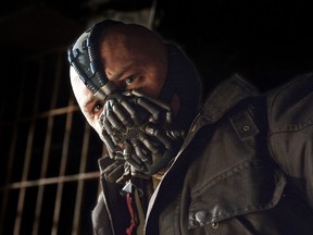 Tom Hardy as Bane in a scene from The Dark Knight Rises.