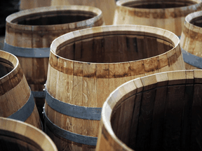 Wine and spirits have complicated mixtures of flavours and aromas that change with time, especially through aging in wood barrels, like these ones made of French oak timbers.