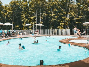 The glamping site of Huttopia Sutton is rustic, but with the perk of a heated swimming pool.