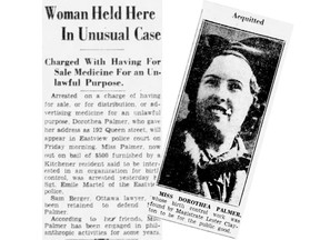 In Sept. 1936, Ottawa's Dorothea Palmer was arrested and charged with 'having for sale, or for distribution, or advertising medicine for an unlawful purpose.'