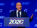 Conservative Party of Canada Leader Erin O'Toole speaks after he won the 2020 leadership race, in Ottawa, August 24, 2020.