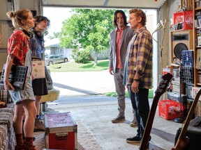 Samara Weaving, Brigette Lundy-Paine, Keanu Reeves and Alex Winter in Bill & Ted Face the Music.