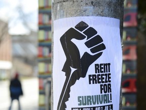 A rent freeze poster is shown in Ottawa during the COVID-19 pandemic.