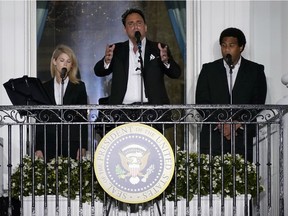 Christopher Macchio sings before President Donald Trump speaks from the South Lawn of the White House on the fourth day of the Republican National Convention, Thursday, Aug. 27, 2020, in Washington.
