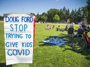 The Safe Picnic for a Safe September picnic, hosted by Ottawa Centre MPP Joel Harden, took place in Lansdowne Park on Saturday, Aug. 15, 2020. Those attending the 'socially distant' event were encouraged to bring signs telling the Ford government why its plan for the reopening of schools does not work for them.