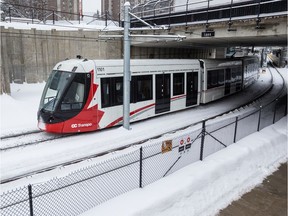 A train travels the Confederation Line in February.