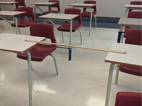 Spaced seating in an Ottawa classroom.