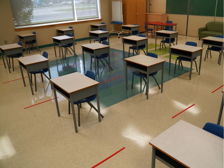  Desks are spaced apart in this classroom at St. Emily school in the Ottawa Catholic School Board. Handout photo.