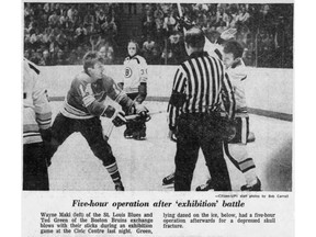 One of the NHL's most vicious altercations took place during an exhibition game at Lansdowne Park's Civic Centre on Sept. 21, 1969, when Wayne Maki of the St. Louis Blues and Ted Green of the Boston Bruins attacked one another with their sticks.