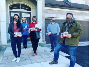 Catherine Kitts knocked on Orléans MP Marie-France Lalonde's door on the weekend with a little help from some friends.  Source: Catherine Kitts Instagram