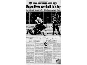 The optimism of hockey fans in Ottawa was reflected in this front-page headline, as the Ottawa Senators' return to NHL play resulted in an improbable victory.
