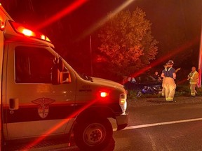 Ottawa paramedics at the scene of a single vehicle crash near Manotick Thursday morning